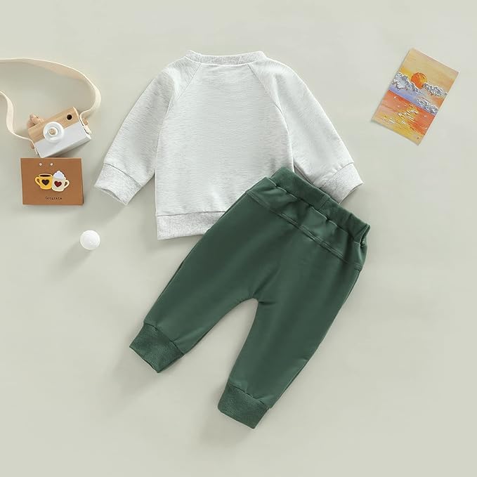 Toddler Baby Boy Clothes Solid Color Long Sleeve Crewneck Sweatshirt Top Casual Pants Set 2Pcs Fall Winter Outfits