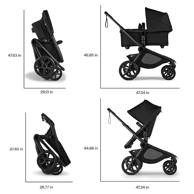 Bugaboo Kangaroo All-Terrain Single-to-Double Tandem Stroller for Infant and Toddler, for Up to Three Kids, XL Wheels, One-Hand Operation, Large Bassinet, XL Underseat Storage (Moon Grey)