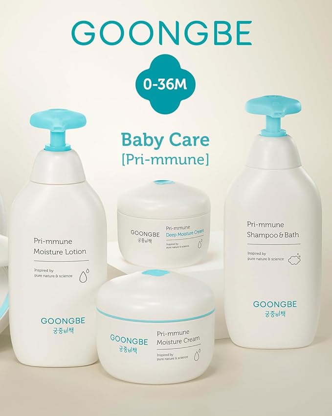 GOONGBE Pri-mmune Moisture Cream - Korean Baby Body Cream with Shea Butter - Hypoallergenic Gentle Daily Moisturizer for Dry Skin - Fast Absorbing, Naturally Derived Non-Sticky Cream, 6.1oz.