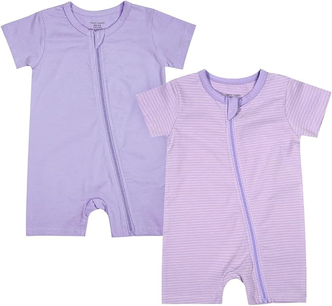 Teach Leanbh Unisex Baby 2 Pack Pajamas Cotton Short Sleeve Zipper Romper by TeachLeanbh