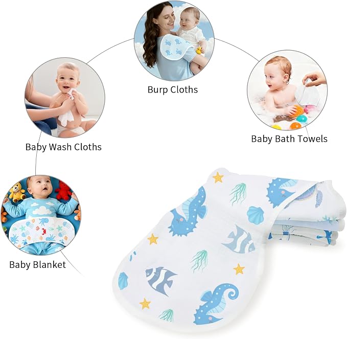6 Pack Blue Burp Cloths Baby Boys Girls - Image 6