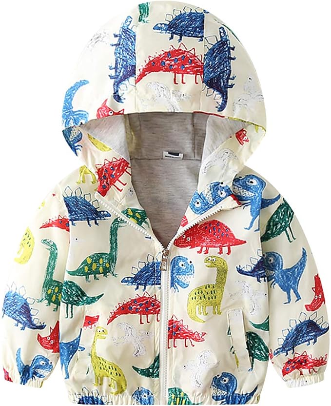 FYMNSI Toddler Baby Boys Girls Hooded Jacket Windbreaker Lightweight Dinosaur by FYMNSI