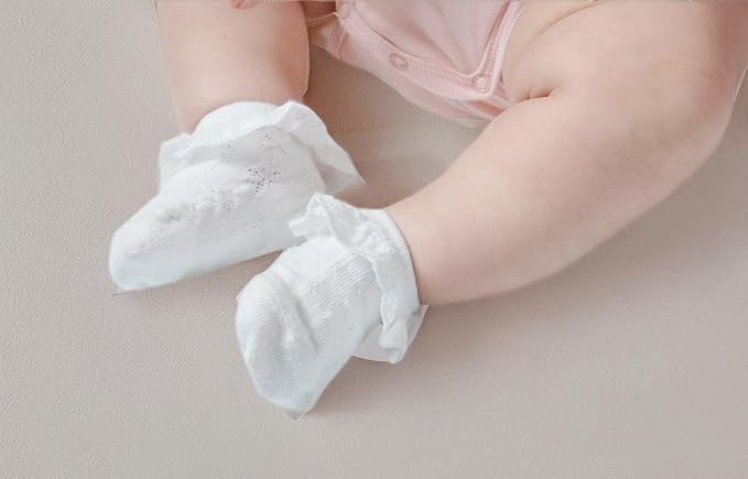 EPEIUS Baby Girl Ruffle Socks, Eyelet Frilly Lace Socks - Image 8