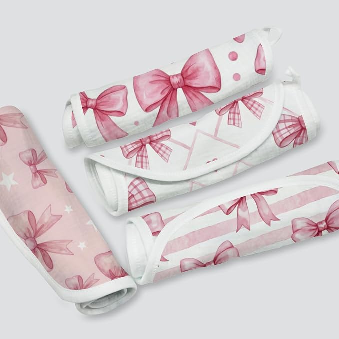 6 Pack Pink Bow Baby Burp Cloths, 20x10 Contoured Burp Rags - Image 8