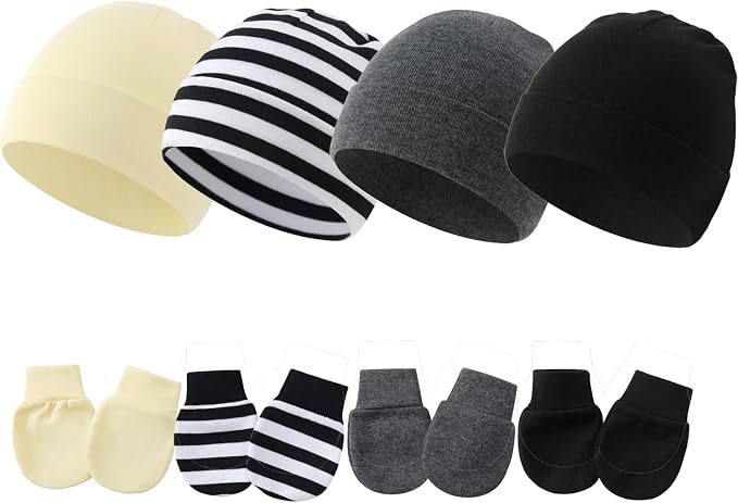 Newborn Hats Mittens Set Cute Baby Girls Boys Cotton Beanie hat Gloves by Wxllzlife