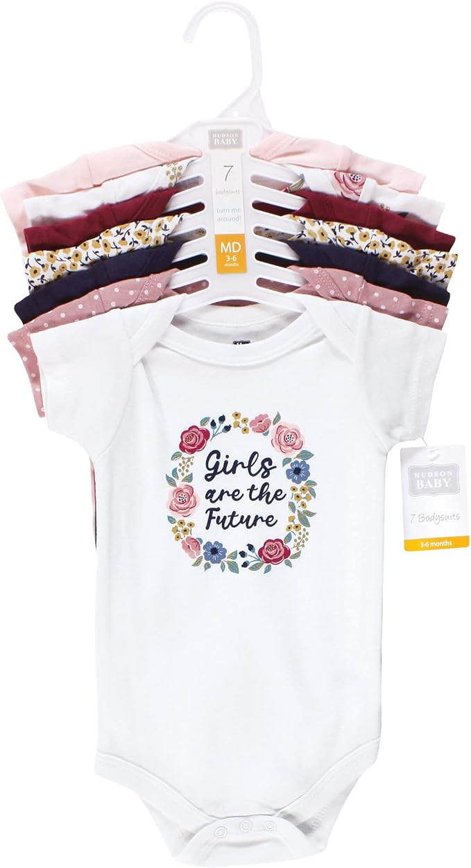 Hudson Baby Baby Girls' Cotton Bodysuits 7-pack - Image 2