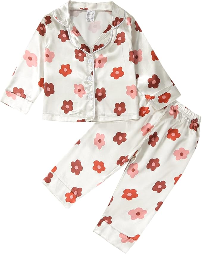 Kids Baby Girl Boy Satin Pajamas Set Button Down Sleep Shirt Top+Long Pants by SAYOO-Alljustforkids