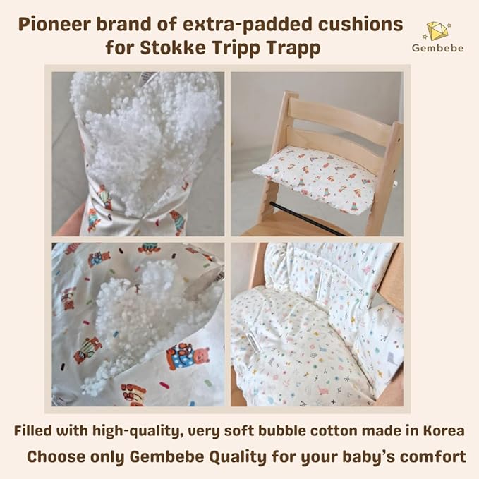 Waterproof & Compatible Stokke Tripp Trapp Cushion Set - Easy to Clean - Made Fabric from Korea - 100% Cotton Stokke Tripp Trapp High Chair Cushion Set (Peach Bunny)