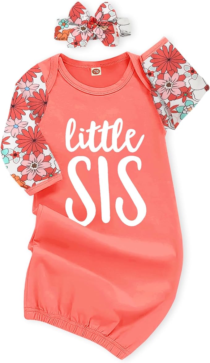 AMAWMW Newborn Baby Girl Little Sister Sleeper Gown Stripe Long Sleeve by AMAWMW