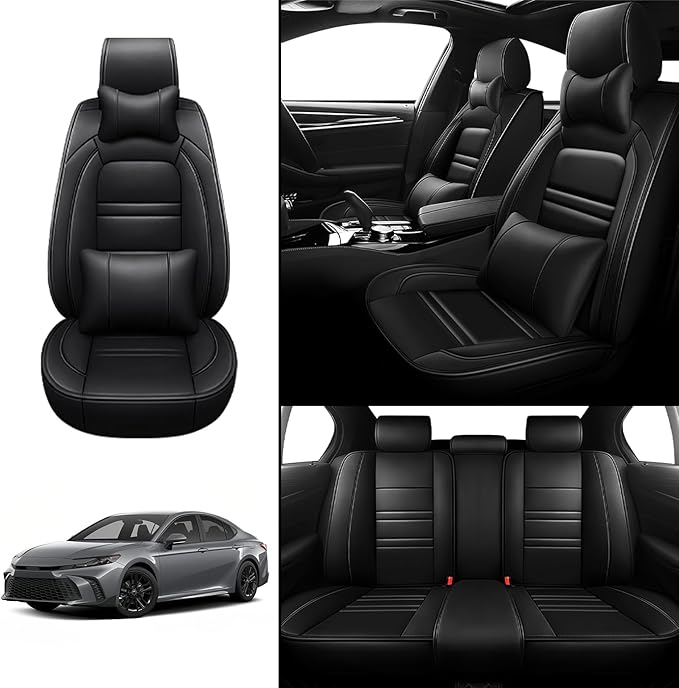 Car Seat Covers for Toyota Camry 2002-2025 | 5-Seats Seat Covers, Waterproof Seat Protectors, Automotive Seat Covers (Full Set with Pillow,Black)
