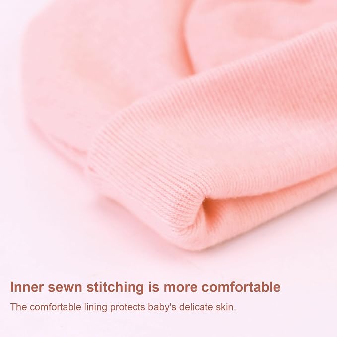 BQUBO Newborn Baby Girls Hats Mittens Set Hospital Hat Beanie Infant Bow Hats - Image 5