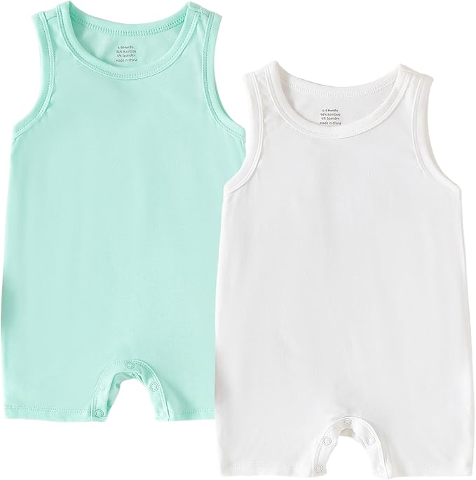 DEFAHN Viscose made from Bamboo Baby Boy Sleeveless Romper 2 Pack Infant Solid by DEFAHN