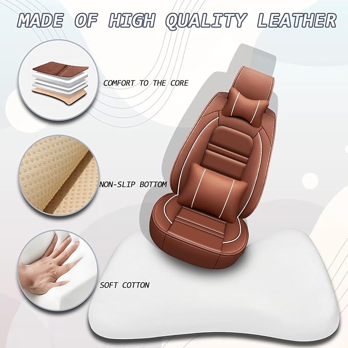 Car Seat Covers for Nissan Car Frontier 1998-2025 | 5-Seats Seat Covers, Waterproof Seat Protectors, Automotive Seat Covers (Full Set with Pillow,Coffee)