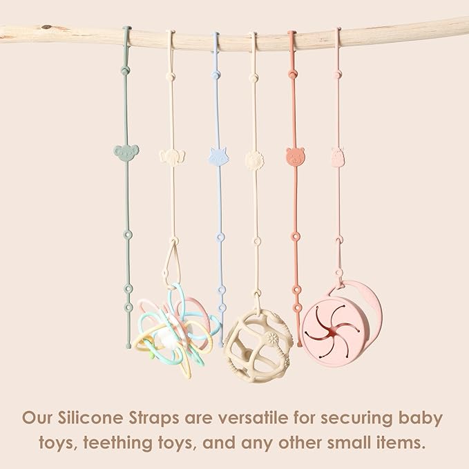 ROCCED Toy Straps for Baby 6pcs, Silicone High Chair Toys Straps Stroller Accessories Toddler Bottle Straps Car Seat Toys Baby Travel Essential Silicone Ivory+Sage+Blue