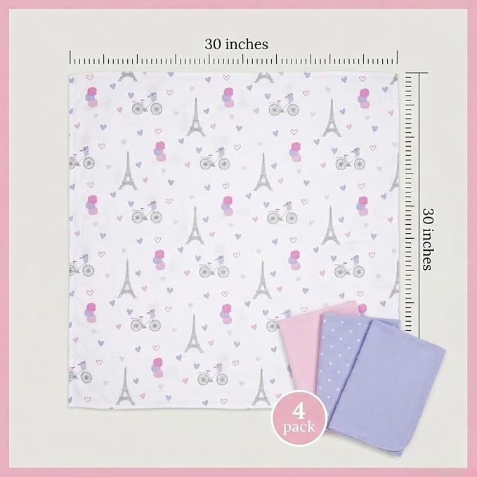EVERYDAY KIDS 4 Pack of Soft Flannel Receiving Baby Blanket Set - Image 8