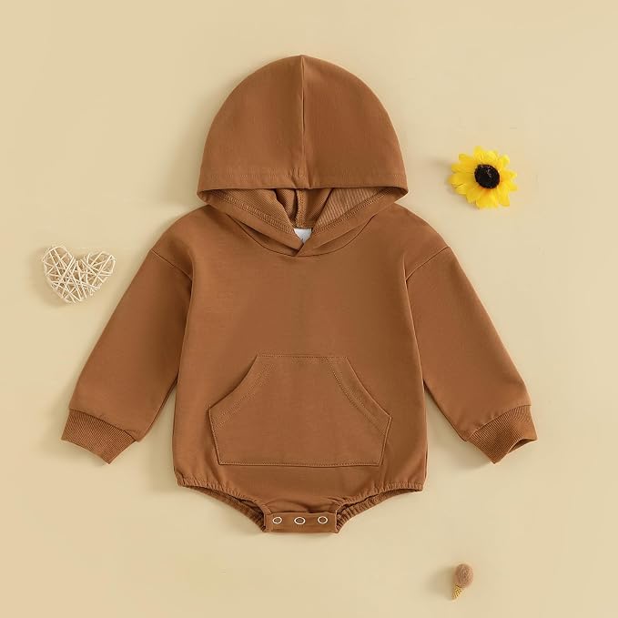 Baby Girl Boy Hooded Sweatshirt Long Sleeve Solid Color Romper Infant Baby Fall - Image 2