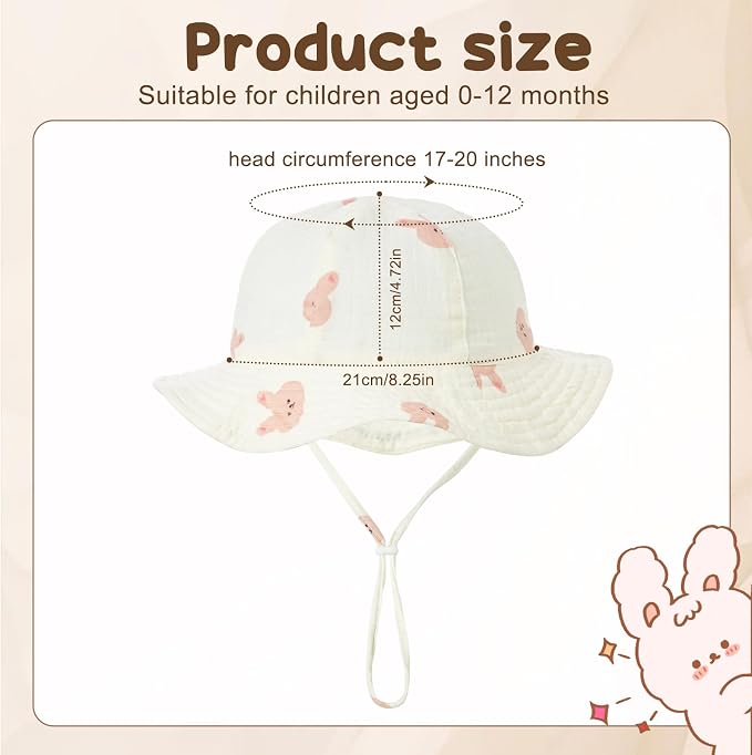 3 Pcs Baby Sun Hat Muslin, Baby Bucket Hat | UPF 50+ Sun Protection, Adjustable - Image 3