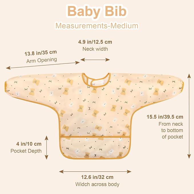 Accmor 4 Pack Long Sleeve Bibs, Baby Smock Waterproof Full Sleeved Bib - Image 7