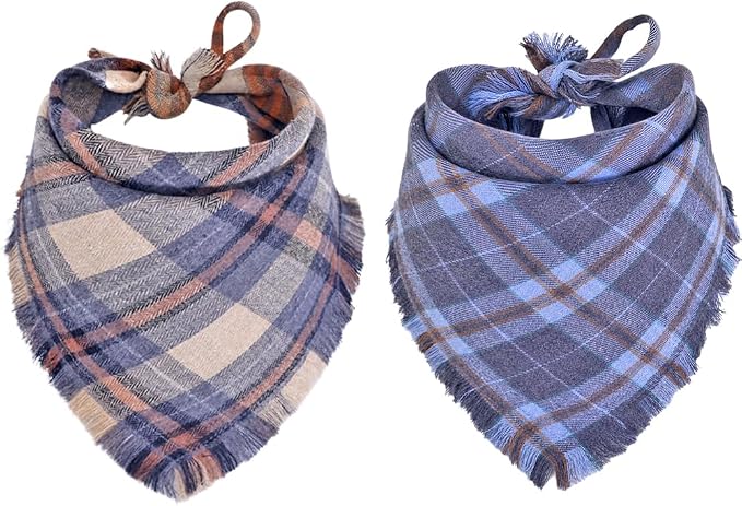 Fall Dog Bandana Autumn Thanksgiving Plaid Reversible Triangle Bibs Scarf by KZHAREEN