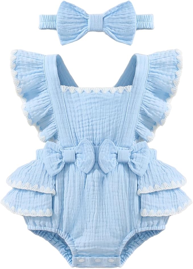 Baby Girl Summer Clothes Infant Girls Romper Dress | Ruffle Sleeve, Cotton Linen by Megeoly