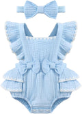 Baby Girl Summer Clothes Infant Girls Romper Dress | Ruffle Sleeve, Cotton Linen by Megeoly