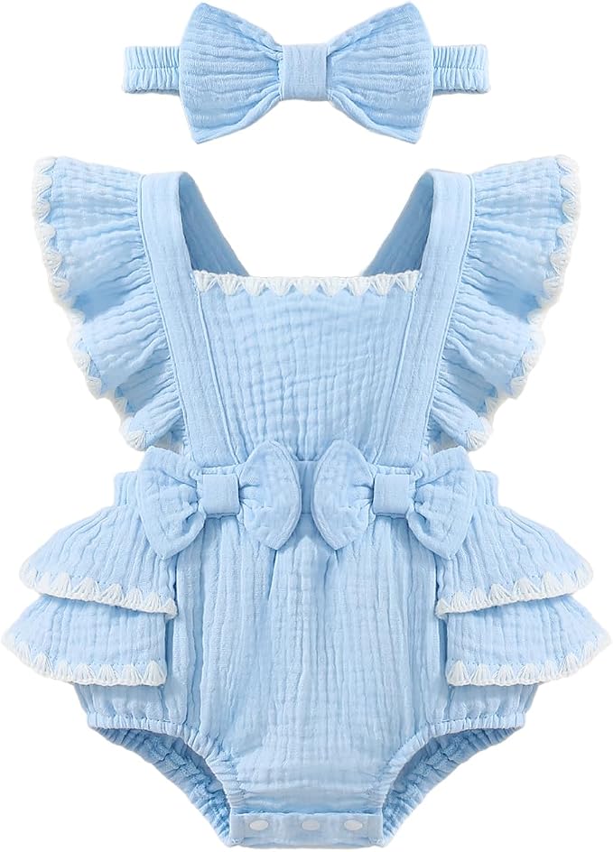 Baby Girl Summer Clothes Infant Girls Romper Dress | Ruffle Sleeve, Cotton Linen by Megeoly