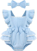 Baby Girl Summer Clothes Infant Girls Romper Dress | Ruffle Sleeve, Cotton Linen by Megeoly