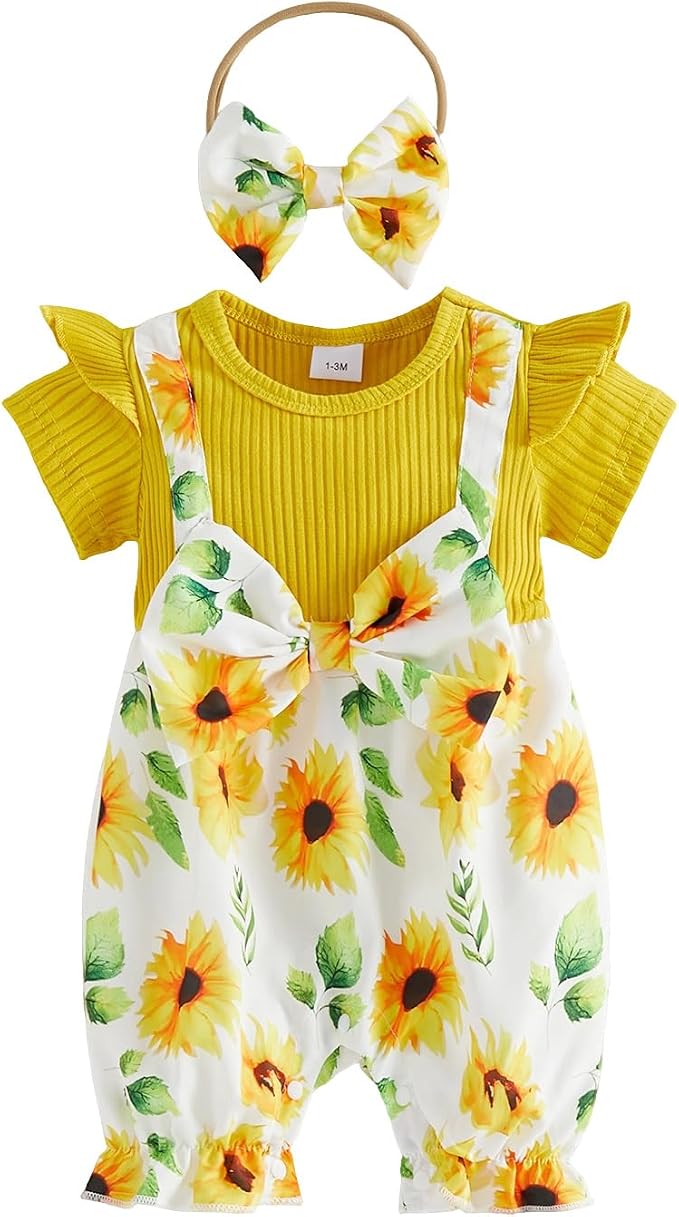 YINGISFITM Newborn Baby Girl Summer Clothes Short Sleeve Bubble Romper Bow by YINGISFITM