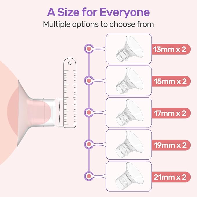 Nuliie 10PCS Silicone Flanges Insert Replacement Kit, Flange Sizing Kit 13/15/17/19/21mm for 24mm Flange/Shield Breast Pumps, Pumping Essential Kit for Moms