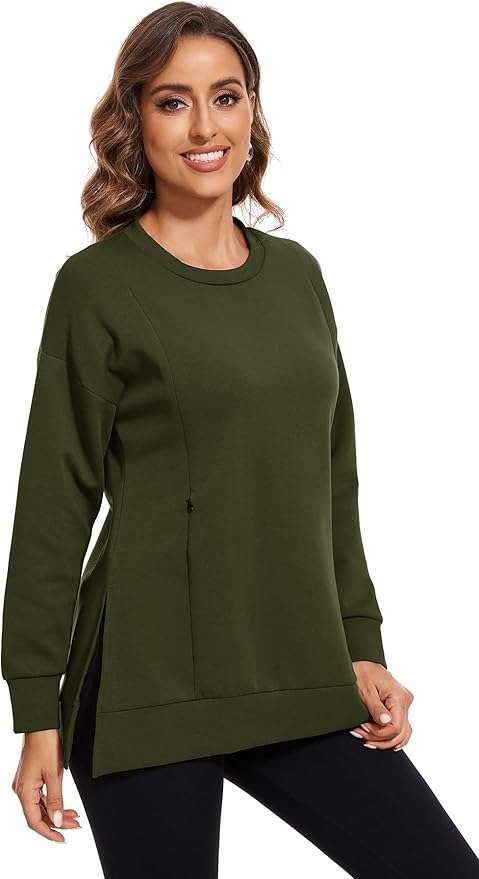 Smallshow Women's Nursing Tops Sweatshirt Long Sleeve Side Split Breastfeeding Shirt