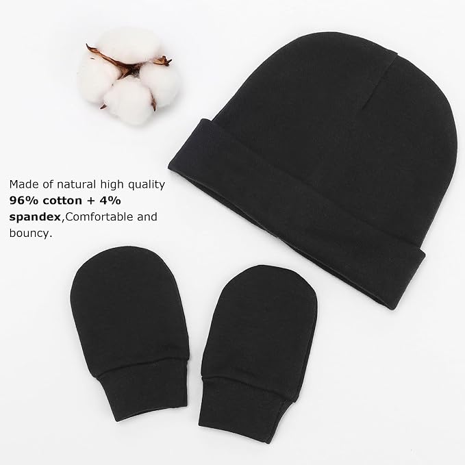 BQUBO Baby Hats and Mittens Infant Cotton Beanie Gloves No Scratch Set Newborn - Image 6