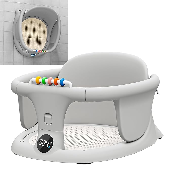 Baby Bath Seat for Babies Sitting Up Infant Bath Tub Portable Sit Up Seats Bathing Chair Newborn and Toddler Essentials 0-12 Months Bathtub Sink Bather Sitting Shower Support with Temperature Alert