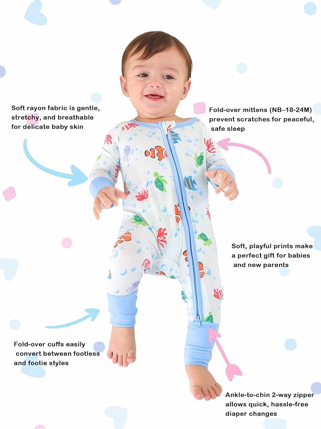 GUISBY Baby Footless Pajamas, Rayon of Bamboo, NB-2T | Rayon of bamboo softness - Image 2