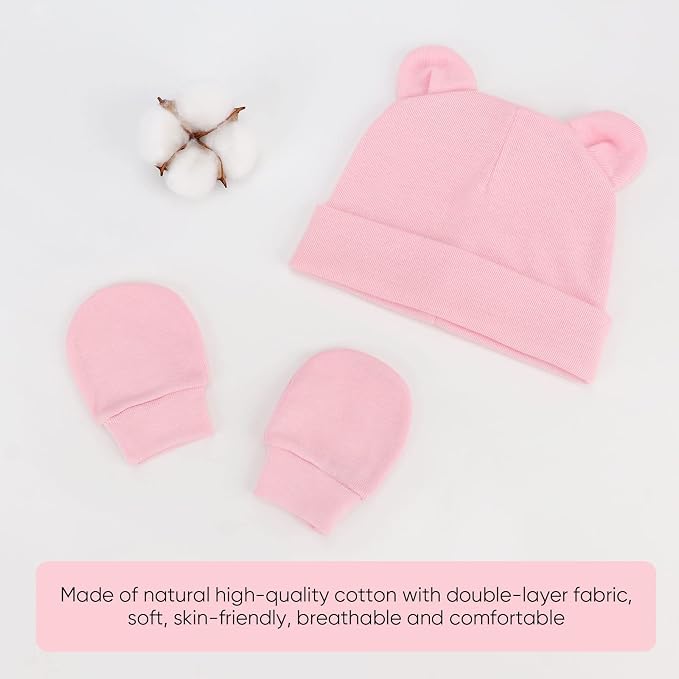 BQUBO Newborn Baby Hats Mittens Set Hospital Hat Beanie Infant Caps Baby Gloves - Image 3