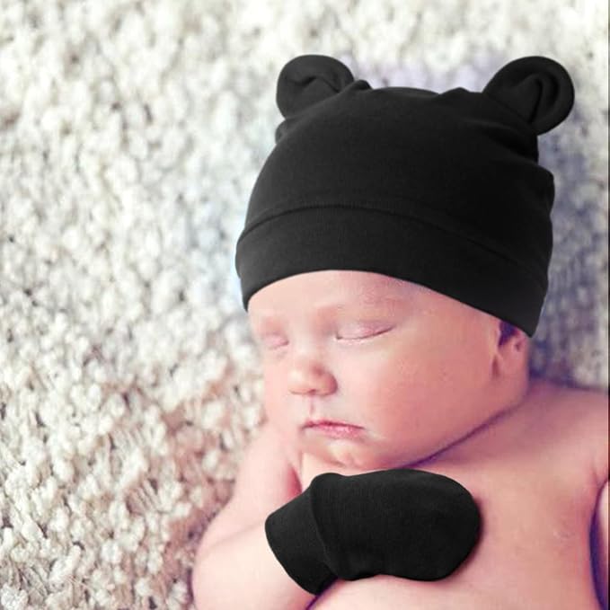 BQUBO Newborn Baby Bear Ears Hats and Mittens Sets Preemie Cotton Caps Baby Boy - Image 2