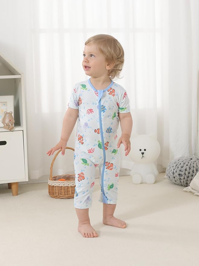 GUISBY Baby Rayon of Bamboo Short Sleeve Footless Zipper Romper 2 Pack | Soft - Image 4