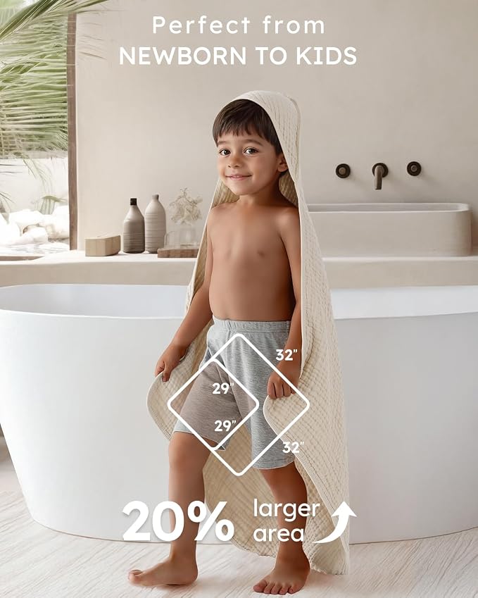 Yoofoss Hooded Baby Bath Towels 2 Pack 100% Muslin Organic Cotton - Image 4