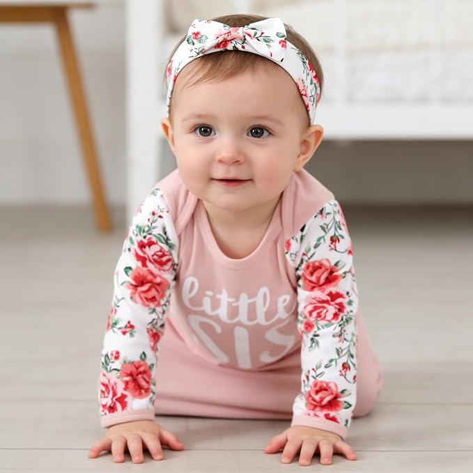 AMAWMW Newborn Baby Girl Little Sister Sleeper Gown Stripe Long Sleeve - Image 4