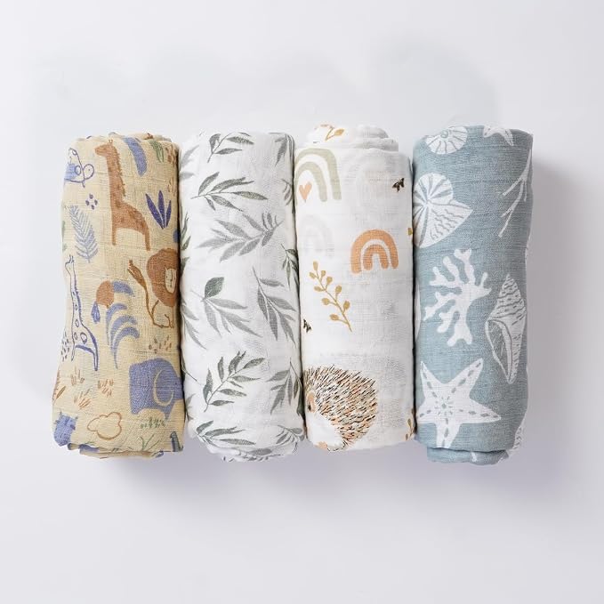 4 Set Muslin Swaddle Blankets Receiving Blanket - Image 2