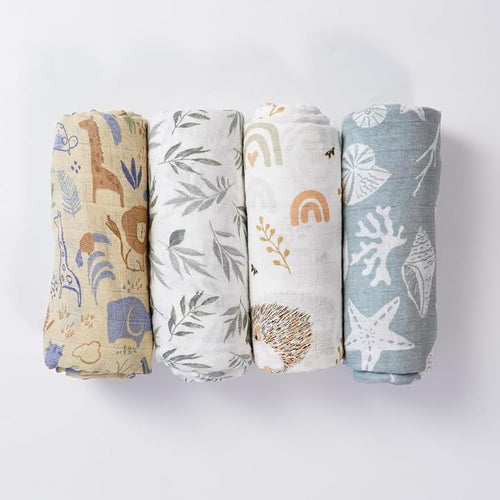 4 Set Muslin Swaddle Blankets Receiving Blanket - Image 2