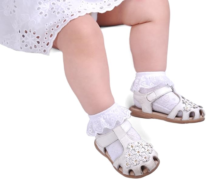 EPEIUS Baby Girl Ruffle Socks, Eyelet Frilly Lace Socks - Image 3