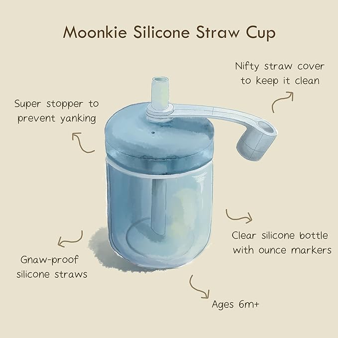 Moonkie Silicone Toddler Sippy Cup Training Cup with Straw Lid | BPA-Free Drop-Proof Cup | Baby Led Weaning | 5 oz, 1 Pack
