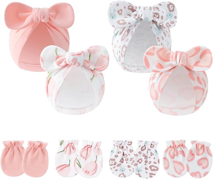 LIDHAY 4PCS Newborn Baby Hospital Hats Beanie Bow Infant Caps Cotton Preemie by LIDHAY