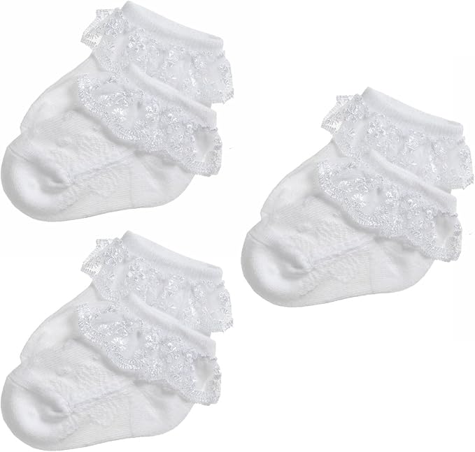 EPEIUS Baby Girl Ruffle Socks, Eyelet Frilly Lace Socks - Image 7