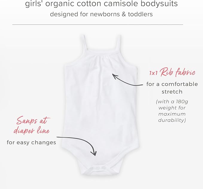 Burt's Bees Baby Girls' One-Piece Organic Cotton Camisole Bodysuits - Image 2