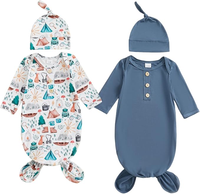 2-Pack Baby Sleeper knotted Gown Boy Girl Nightgown by Merqwadd
