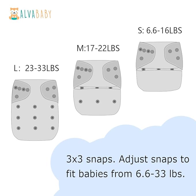 ALVABABY 6 Pack Baby Cloth Diapers with 12 pcs 5-Layer Charcoal Inserts/Adjustable Washable Reusable 6BM98-ZTN