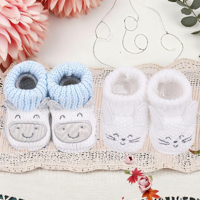 2 Pairs Baby Booties Newborn First Walkers Cozy Shoes Warm Knit Soft Booties - Image 3