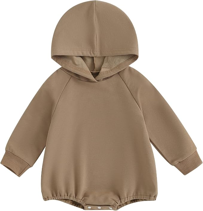 Newborn Baby Girl Boy Hoodie Romper Solid Long Sleeve Hooded Sweatshirt by Unknown