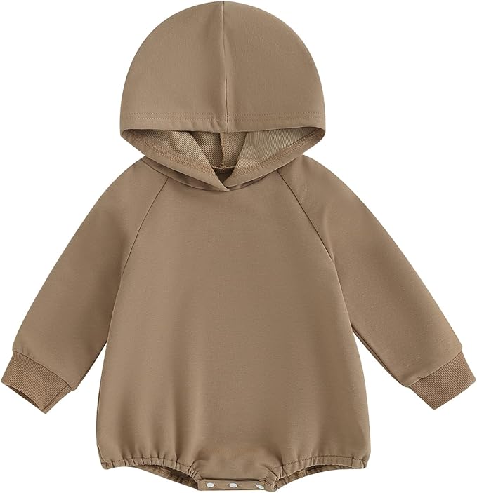 Newborn Baby Boy Girl Hooded Romper Long Sleeve Front Pocket Solid Color Hoodie by Covvoliy